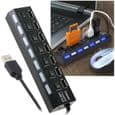 INSTEN Multi-Port Hub - 7 USB 2.0-porte - Høj hastighed - Tænd/sluk-knapper - Sort