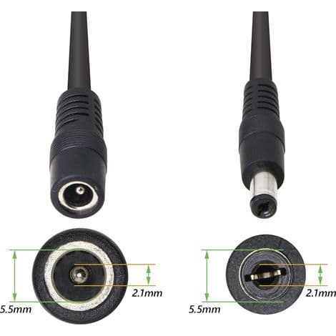 12V DC 5.5/2.1mm splitter strømkabel, 1 stik til 2 udtag