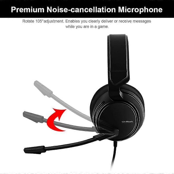 NUBWO N12 Gaming Hörlurar med Mikrofon Brusreducering Volymkontroll Over-ear Headset Mjuka Öronmuffar Justerbart Huvudband för PC