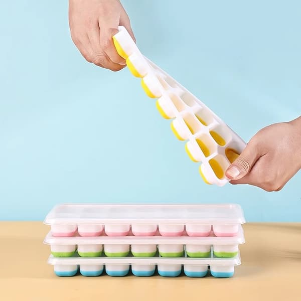 4-delt sæt - Isform - Isbakker med låg - 14-hulrum (assorterede farver)