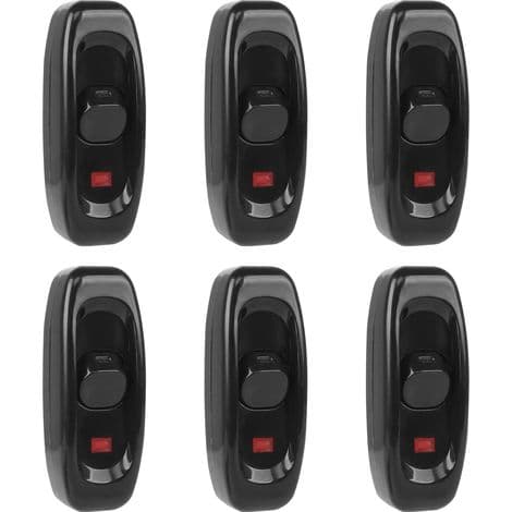 6 stk. lampafbryder, vippekontakt 250V 10A inline ledningsafbryder med LED-indikatorlys (sort)