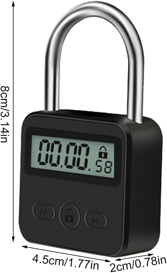 Digitalt tidslås, smart tidslås med LCD-display, kraftfull elektronisk timer i metall för dåliga vanor - max 99 timmars timing, svart
