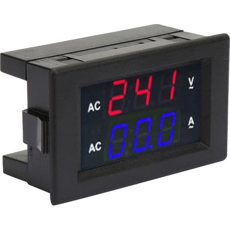 AC Voltmeter 100-300V med LED Digitalt Display og Ammeter 0-10A (Rød/Blå)