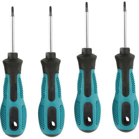 Set med 4 precisionsskruvmejslar med triangulär spets och magnetiskt multifunktionshandverktyg