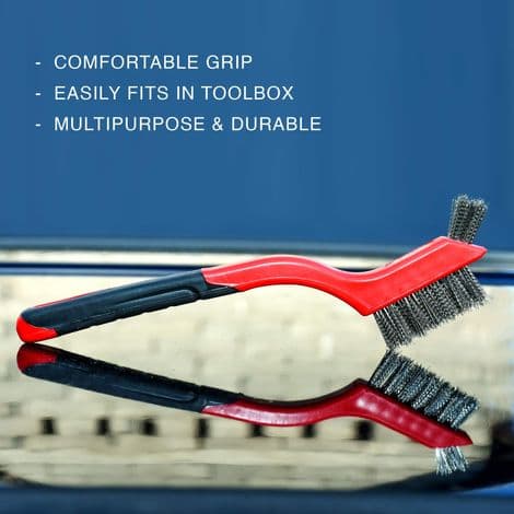 Sett med 3 metallbørster - Nylon/messing/rustfritt stål bust med buet håndtak, - 18 cm (rød)