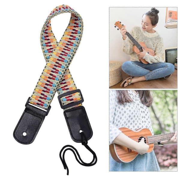 Justerbar Ukulele Rem Mjuk Bomull Regnbåge Vävd Axelrem Med Plastspänne Hängande Rep För Ukulele