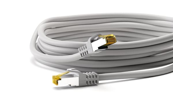 RJ45-patch-kaapeli S/FTP (PiMF), 500 MHz, CAT 7 -raakakaapelilla, harmaa, 15 m