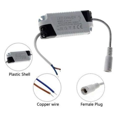 2x LED-driver, 8-12W transformator for LED-taklampe, LED-panelstrømforsyning, DC-kontakt for LED-taklampe (8-12W)