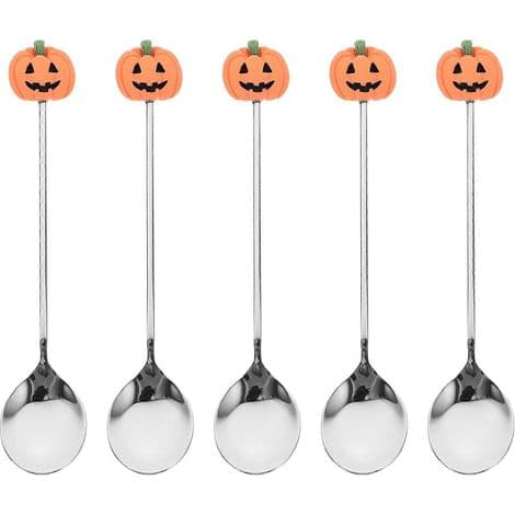 Sett med 6 kakskjeer i rustfritt stål, gresskardesign, til Halloween