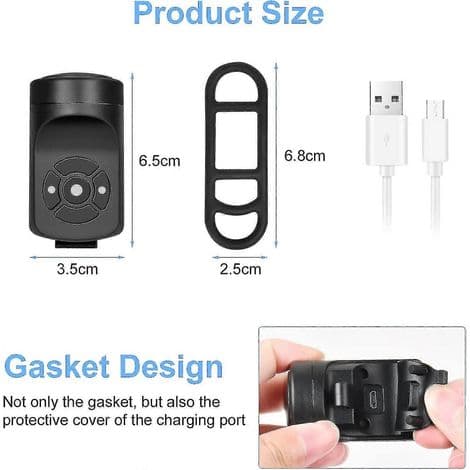 Elektrisk sykkelhorn, med 120 dB alarm, IPX4 vanntett, 4 ringetonemoduser.