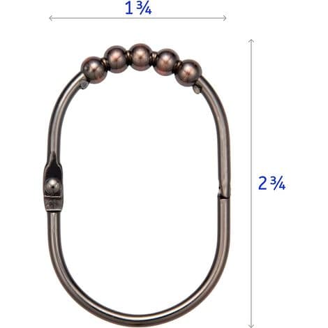 (Olieret) Sæt med 12 brede badeforhængsringe/kroge, dekorativ satin nikkel finish, letglidende ruller, rustfrit stål