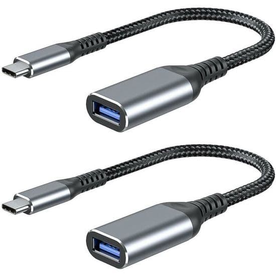 USB-C til USB-A Adapter, 2-pak, OTG Han til Hun 3.0 Kabel, Kompatibel med MacBook, Galaxy S9, Huawei P20