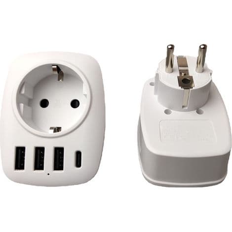 USB Multi-stikadapter EU-stikadapter 5 i 1, Schuko-vægstik 4000W strømadapter