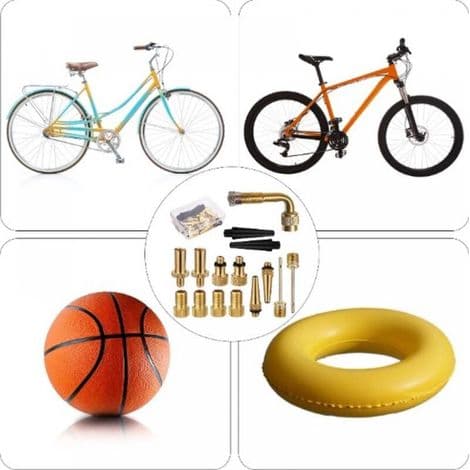 Cykelventiladaptersats, 15 delar, reduceringsspetsar, däckuppblåsningsadaptersats, bollpumpnål, universal