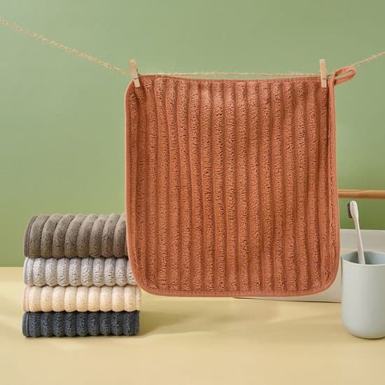 5-pack hängande handdukar - 30x30cm korallfleece - Mjuka/absorberande - Med ringar - Brun