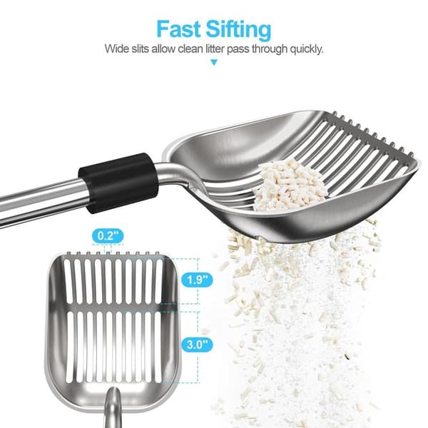 Justerbar kattesandspade – Solid og praktisk spade i rustfritt stål (spaltet design)