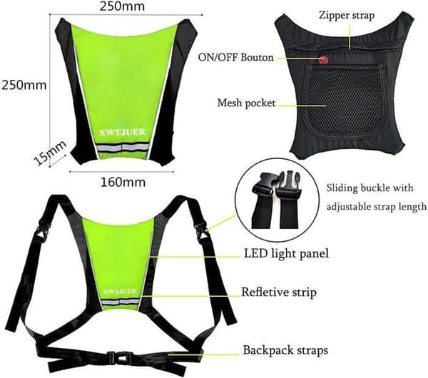 Cykelvest - LED - Reflekterende - USB Genopladelig - Grøn - Unisex