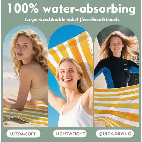 Stort, hurtigtørrende, gulstribet mikrofiber badehåndklæde til sommerferie og rejser