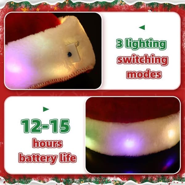 Julhatt - LED-hatt - Röd plysch - Unisex - 45 cm