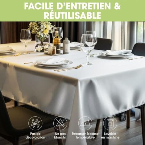 Rektangulær duk - sett med to deler, hvit stoffduk, vaskbar og gjenbrukbar, laget av polyester, egnet for restauranter, bryllup, ba