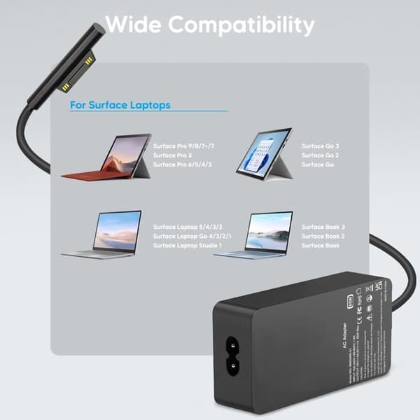 65W laturi, yhteensopiva Surface Pro 3/4/5/6/7, Surface Go 2/1, Microsoft Surface Book/Notebook/Tablet, USB