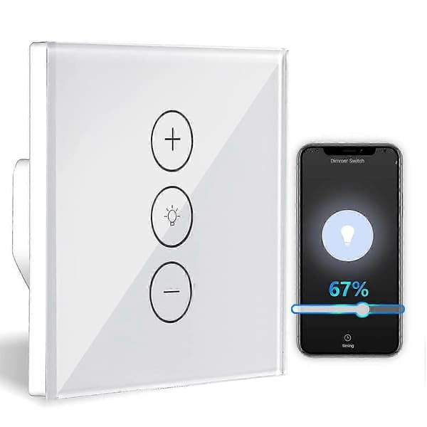 Dimmer Switch, Procentfunktion WiFi Ljusdimmer med Timerfunktion, WLAN Röst APP Kontroll Infälld Belysningsdimmer