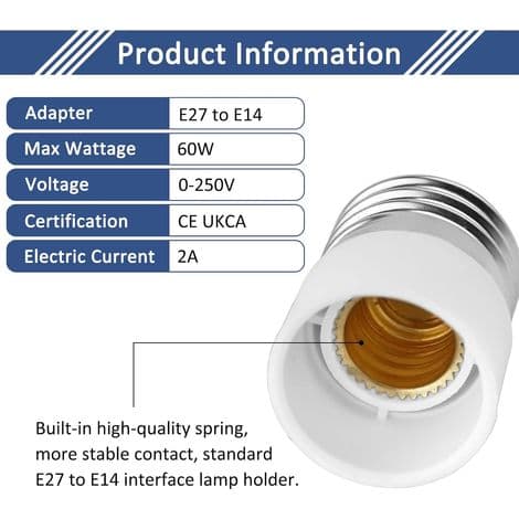 4x sockeladapter - E27 till E14 sockelomvandlare - E14 baslamphållaradapter för halogen LED-lampor