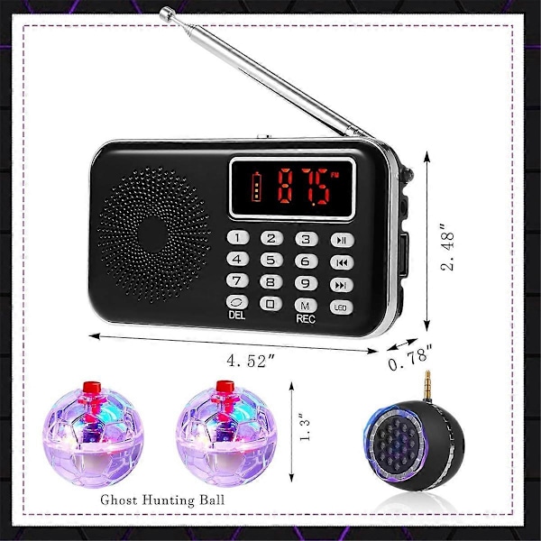 4 st Spirit Box Utrustningskit, med 2 LED Kattbollar 1 Spirit Box Högtalare Paranormal Utrustningskit för