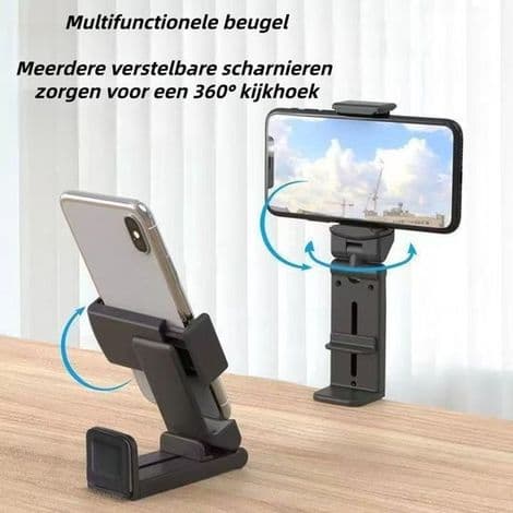 Sæt med 2 foldbare telefonholdere – 360° rotation – Universalholder til skrivebord, tog, fly og bord – Kompakt – Sort