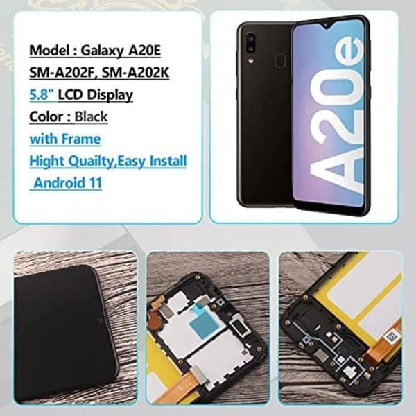 Samsung Galaxy A20e SM-A202F LCD-skærm med touchskærm og sort ramme + værktøjssæt