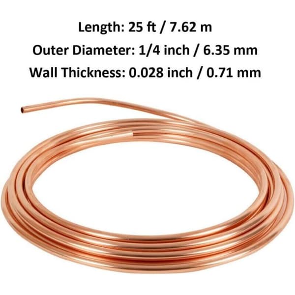 Kopparbromsslang - ZOR® - 6,35 mm - 1/4\" - 7,6 m - 16 muttrar - Rostbeständig beläggning - Flexibel
