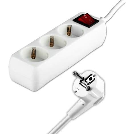 Adaptere og stikdåser - 3-vejs afbryder - Forlængerstikdåse - IP20 - Hvid - 5m ledning
