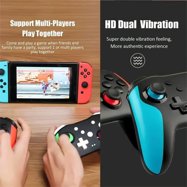 Trådløs Bluetooth-kontroller, 6-akset gyroskop, dobbel vibrasjonsmotor, for Nintendo Switch, PS3, PC, Windows 7, 10