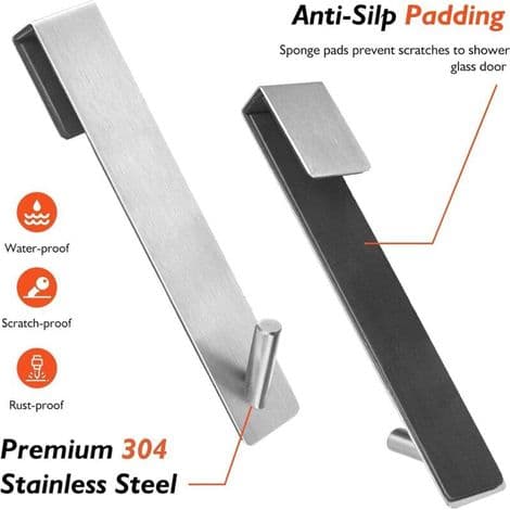 Dusjdørkroker i rustfritt stål 19 cm Håndkle-/badekåpeholder, solid sett med 3, sølv