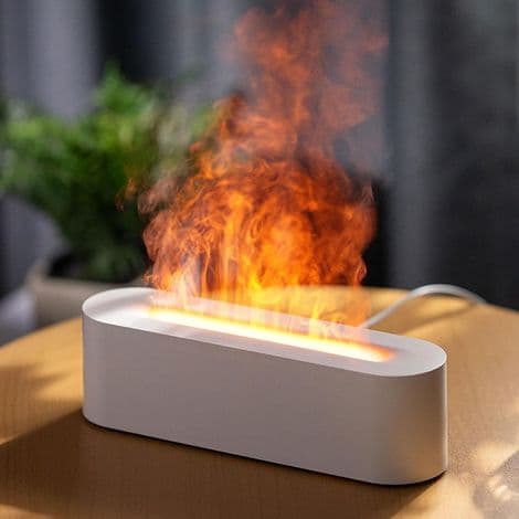 Ulisem – Æterisk Olie Diffuser med Flammeeffekt – 7 LED-farver – Luftfugter med Timer og Automatisk Slukning – Til Små Rum