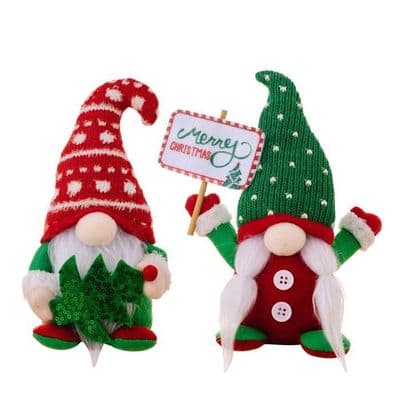Julegnompynt, 2 stk. julealffigurer, stofbordpynt til julefest, hjem, julegave