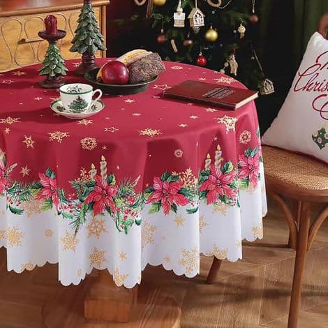 Juleduk - Flekkbestandig vaskbar polyesterduk, rektangulær og rund duk til julefestutstyr, sirkel, ideell for