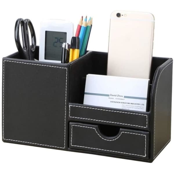 Skrivebordsorganizer - Multifunktionel opbevaring - PU-læder - Sort - 22,5x10,3x12,2 cm