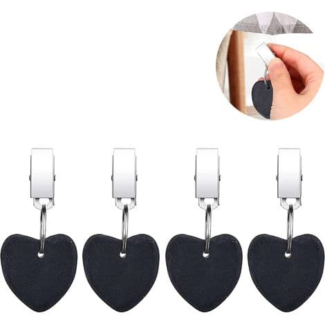 Sæt med 4 hjerteformede dugvægte med clips i rustfrit stål, sort.