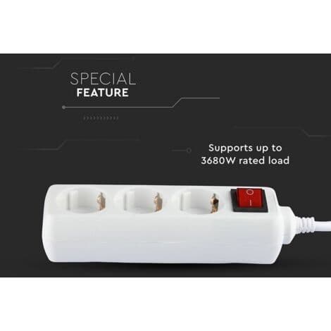 Adaptere og stikkontakter - 3-veis bryter - Forlengelseskontakt - IP20 - Hvit - 5m ledning