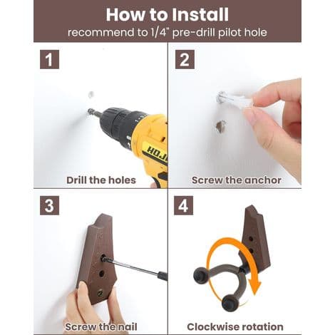 2-delt ABS Gitar Veggfeste, Avtakbart Gitarstativ, Veggfeste for Klassisk, Elektrisk, Akustisk og Ukulele Gitarer, Solid Installasjon