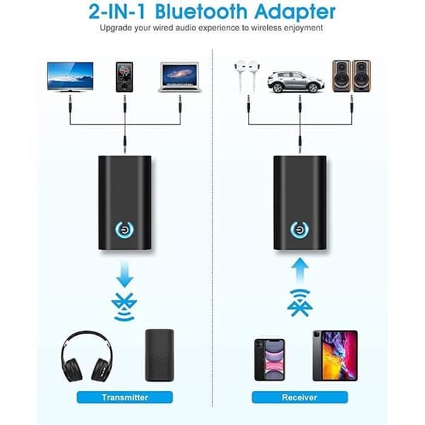 Bluetooth 5.0-adapter sender, 2-i-1 Bluetooth-sender og -mottaker, 3,5 mm stereoutgang
