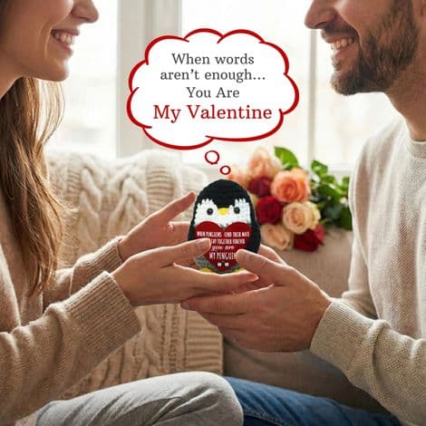 Valentinsdagsgave til ham/henne - Heklet Positiv Pingvin - Bursdagsgave