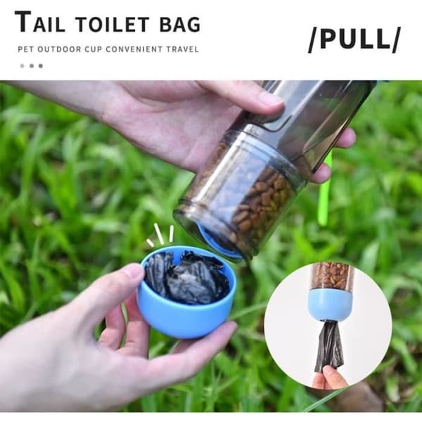 Hundetilbehør - Reisevannflaske - 300 ml vann - 200 ml mat - Bærbart design