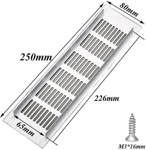 2 Stk. Rektangulær Ventilationsrist, Aluminium Ventilationsrist, Udendørs Ventilationsrist 80x250mm
