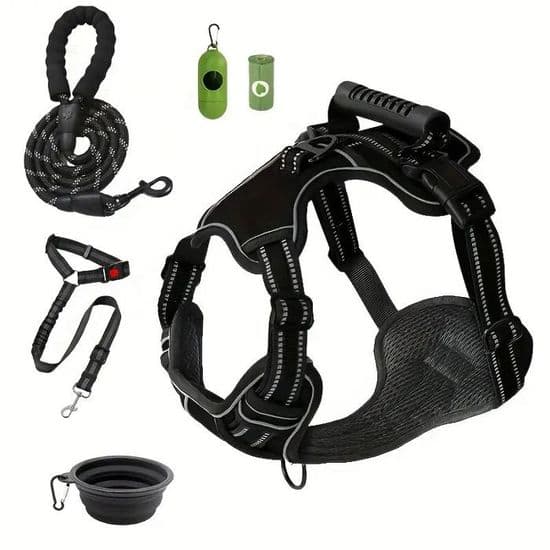 Phoesky \"No-Pull\" Hundevest - Reflekterende - Terylene - Justerbar - 2 Kontrollhåndtak - Svart - S