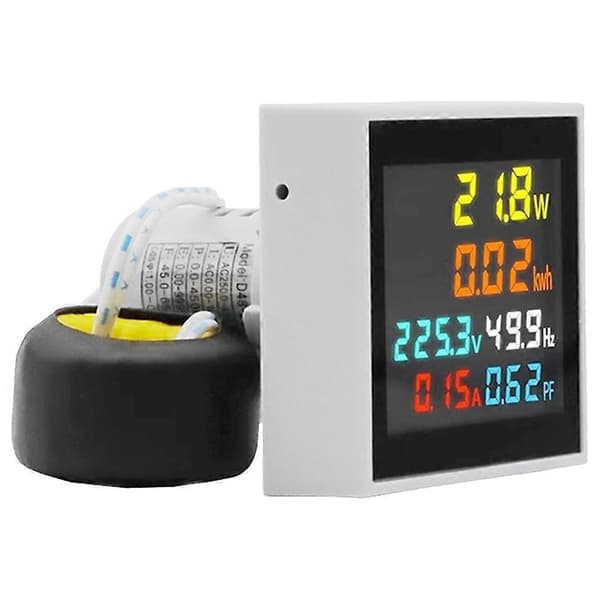 Energimåler, AC 50-300V 100A Mini Strømovervåger 6i1, LCD-display, Voltmeter, Amperemeter, Wattmeter, Fre