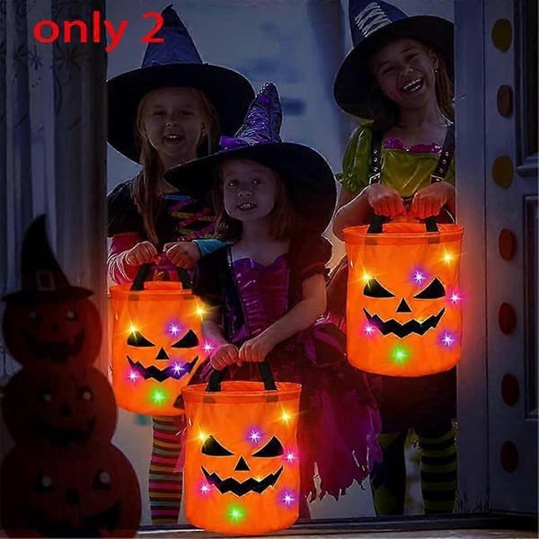 2 st LED-ljus Halloween Godisväskor Hopfällbara Spökväskor Mångsidiga Återanvändbara Halloween Hink F