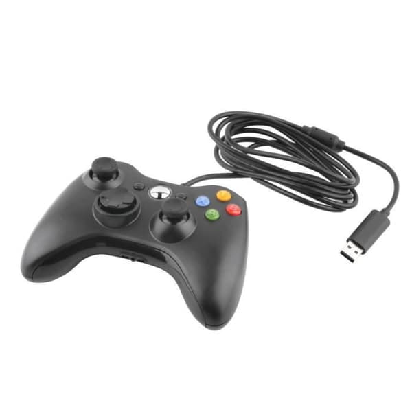 Kablet USB-kontroller for Microsoft Xbox 360, PC/Windows spillkontroller, svart