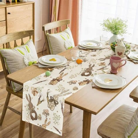 Påskehare Bordløber, Påskehare Duge, 33 x 183 cm Hør Påskedug, Forårs Påskedug